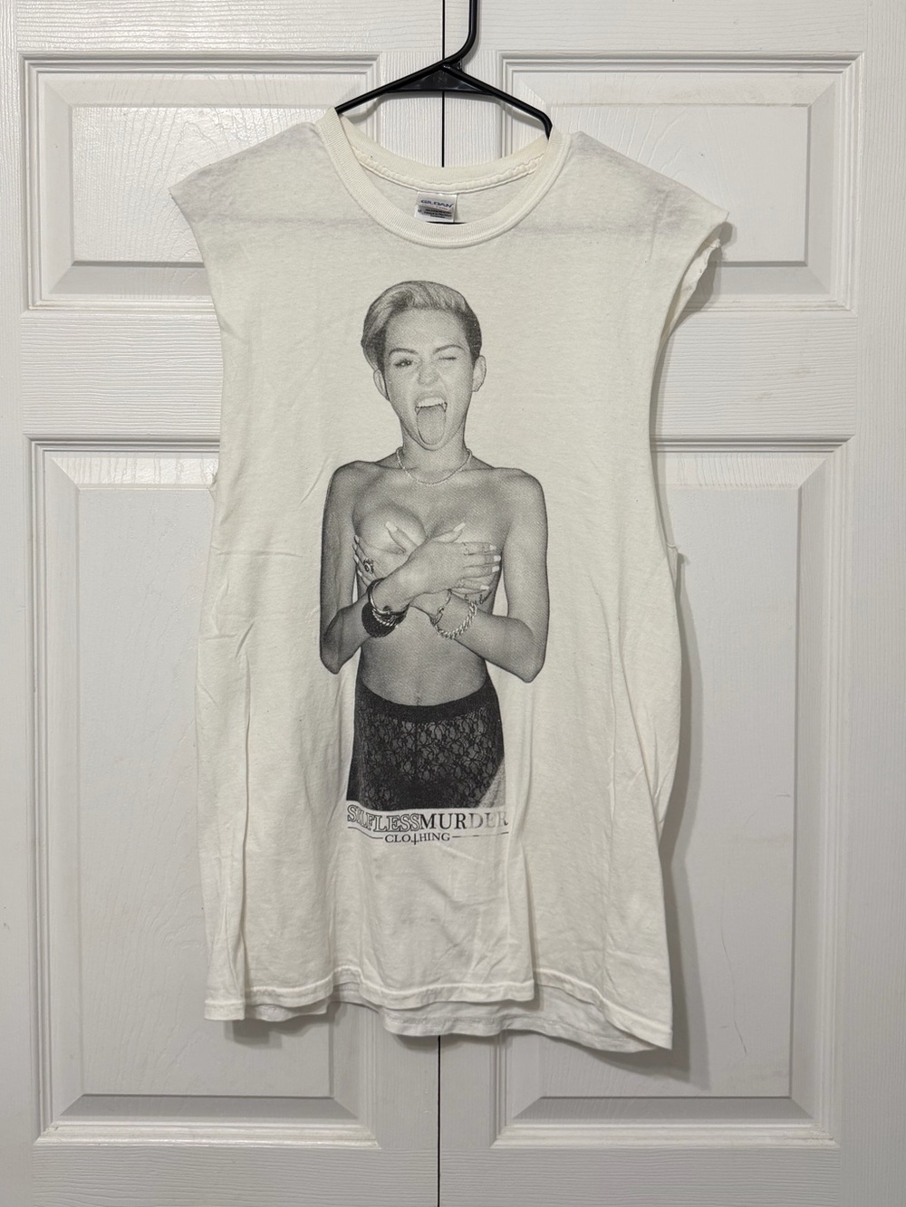 Gildan White Graphic Muscle Tee with Black Photo Print